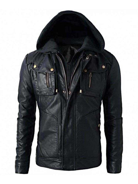 Men's Brando Style Biker Real Leather Jacket - Detach Hood – The Film ...