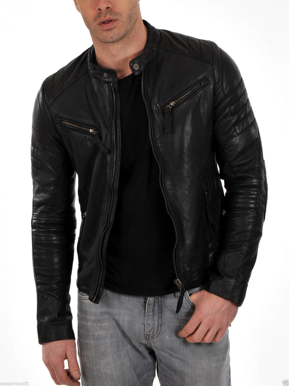 Mens Genuine Leather Biker Jacket Black | Vintage Brown Distressed Lambskin Motorcycle  Jackets for Men (Black, X-Small) at Amazon Men's Clothing store